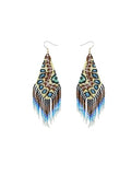 Handmade Seed Beaded Earrings, Lightweight Boho Fringe Dangle Earrings, Glass Bead Drop Jewelry for Everyday Wear & Party, Women Gifts - color: Feather-Brown