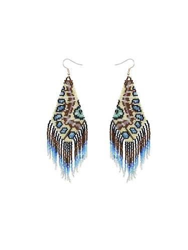 Handmade Seed Beaded Earrings, Lightweight Boho Fringe Dangle Earrings, Glass Bead Drop Jewelry for Everyday Wear & Party, Women Gifts - color: Feather-Brown