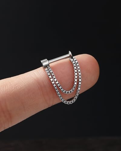 Jewseen 16G Threadless Septum Ring Dangle Chain Cartilage Earring Stud Surgical Steel Hidden Helix Jewelry Chain Helix Conch Earrings for Women Men