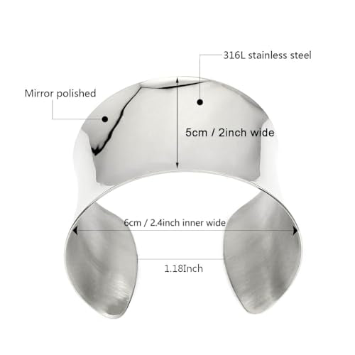 Silver Wide Grooved Cuff Bangle for Women Lady Stainless Steel Shiny Punk Bracelet - style: Bangle,Cuff