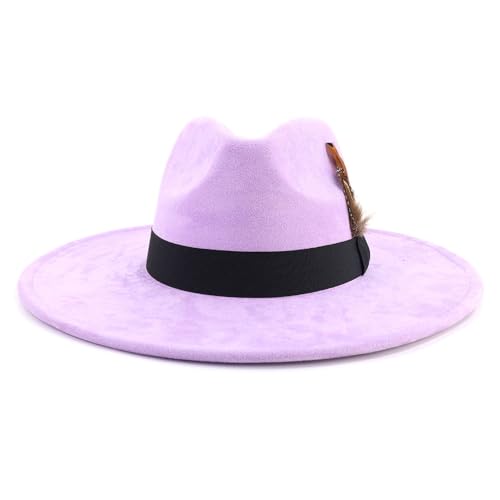 LIDHAY Big Wide Brim Fedora Hats for Women Men Western Suede Hat Panama Hat Outdoor Hats - color: Light Purple