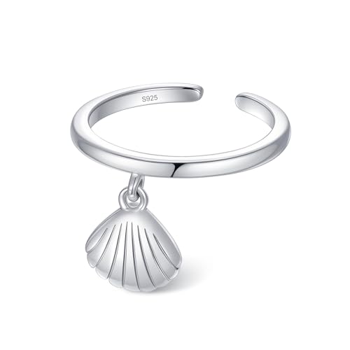 CHIC & ARTSY 925 Sterling Silver Open Toe Ring for Women - Lightweight Comfortable Yoga Toe Rings, Adjustable Stackable Toe Rings, Boho Coastal Vacation Beach Foot Jewellery - color: Seashell