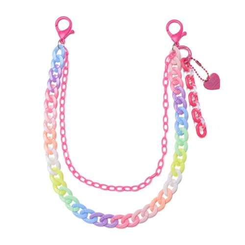 Y2k Heart Pendant Rainbow Acrylic Pants Trousers Chain for Women Chunky Colorful Resin Removable Love Charm Layered Rock Wallet Belt Pocket Waist Jeans Belly Chains Backpack Body Accessories - color: Hot Pink
