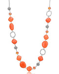 BULINLIN Beaded Long Necklace for Women Silver Sweater Chain Necklace with Crystal Resin Beads, Fashion Jewelry Necklace - color: 53-Dark light orange