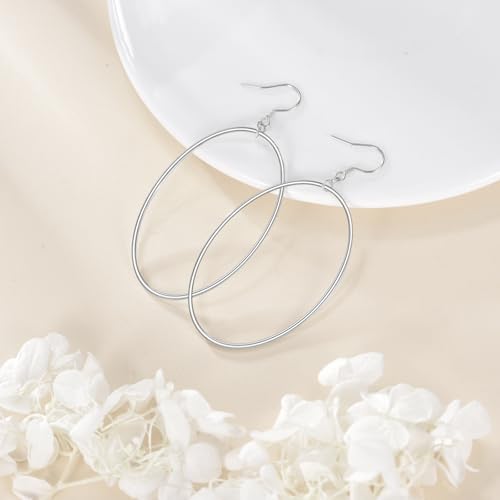 POPLYKE Sterling Silver/Rose Gold/Gold Plated Large Hoop Earrings Circle Dangle Drop Earrings for Women 40 50 60 70 80mm - color: Oval, size: 50mm