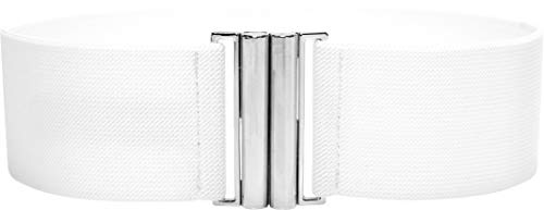 BlackButterfly Wide Elastic Waist Cinch Stretch Waistband Retro Vertical Clasp Buckle Belt - color: White, size: Medium