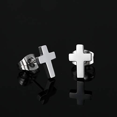 REVEMCN 925 Sterling Silver and Stainless Steel Cross Stud Earrings for Women Men, 3 Pairs - color: White Stud Earrings
