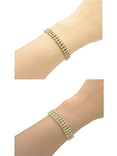 Zealmer Sparkle Multicolor Rhinestone Stackable Stretch Bracelets for Women - color: 4pcs Pack Gold