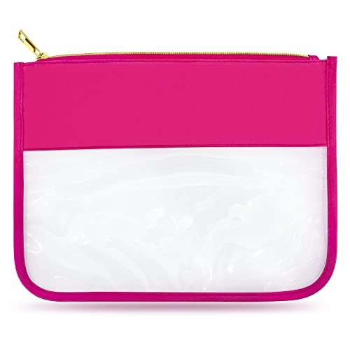 LOKFAR Nylon Makeup Bag DIY Chenille Letter Clear Travel Zipper Pouch, Preppy Makeup Bag Clear Cosmetic Bag, Water-proof Makeup Travel Pouch Snack Bags for Women (Rose Red) - color: Rose Red