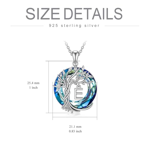 TOUPOP Gifts for Women Tree of Life Initial Necklace 925 Sterling Silver Letter Pendant with Blue Crystal Birthday Jewelry Gifts for Women Her Mom Wife Daughter - color: Tree of Life E Initial