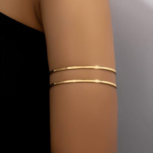 Long tiantian Gold Arm Cuff Upper for Women Bangle Bracelets Upper Arm Cuff Bracelet Trendy Armband Beach Jewelry Trendy Stuff Gifts - color: gold-4pcs