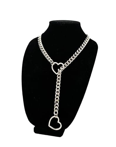 Heart O-ring Slip Chain Necklace For Women, Handmade Punk Gothic Cuban Necklace Jewelry Adjustable Lariat Y-Necklace - color: Silver, size: 34"