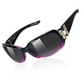 TJUTR Polarized Sunglasses for Women with Wrap Around Butterfly Design, Trendy Jackie-O Style for UV400 Protection - color: A7 Gradient Purple Frame Grey Lenses