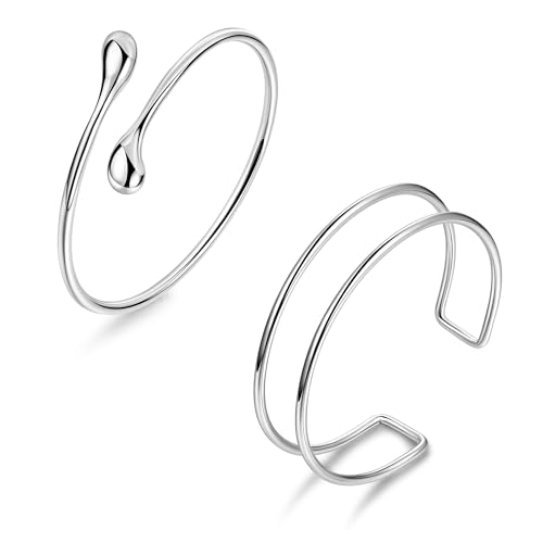 2Pcs Arm Cuff Gold Upper Arm Cuff for Women Adjustable Upper Arm Bracelets Open Irregular Arm Bangle Minimalist Coil Swirl Armlets Armband Jewelry - style: styleG silver