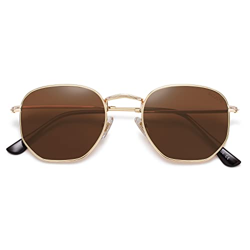 SOJOS Square Polarized Sunglasses for Women Men Small Hexagonal Polygon Shades SJ1072 - color: Brown