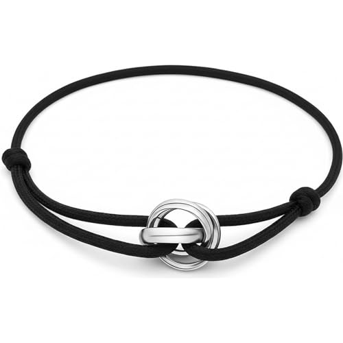 Red/Black/Pink String Bracelet for Protection and Good Luck, Adjustable Handmade Rope Bracelet with Gold/Silver Trinity Ring, Karma Friendship Bracelet for Women Men, Lucky Amulet Gift - color: Black-sliver