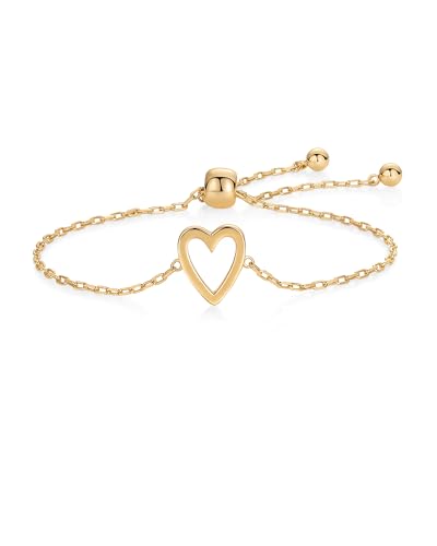 PAVOI 14K Gold Plated Matching Heart Charms Solitaire Bracelet Set for Women | Adjustable Valentines Day Love Friendship Two Bracelet Pack - style: 2-Piece Set