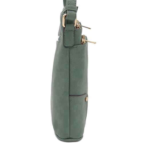 ALYSSA Triple Zip Pocket Large Crossbody Bag - color: Green Smoke