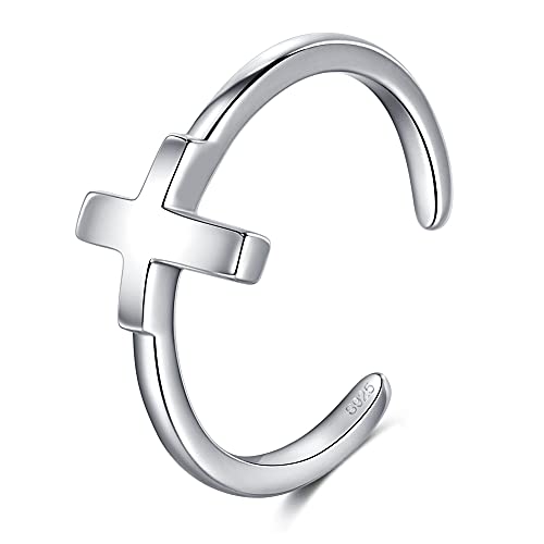 CHIC & ARTSY 925 Sterling Silver Open Toe Ring for Women - Lightweight Comfortable Yoga Toe Rings, Adjustable Stackable Toe Rings, Boho Coastal Vacation Beach Foot Jewellery - color: Cross/silver
