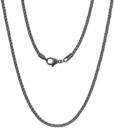 Fiusem Wheat Chains for Men and Women, 2/2.5/3/4/5mm Silver Tone/14K Gold Plated/Black Necklace Chain, Stainless Steel Mens Necklace 16-28 Inch - size: 20 Inches, style: Black 2MM
