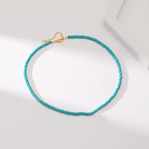 Beaded Choker Necklaces for Women 18k Gold Plated Dainty Gold Choker Necklaces for Women - style: turquoise beaded