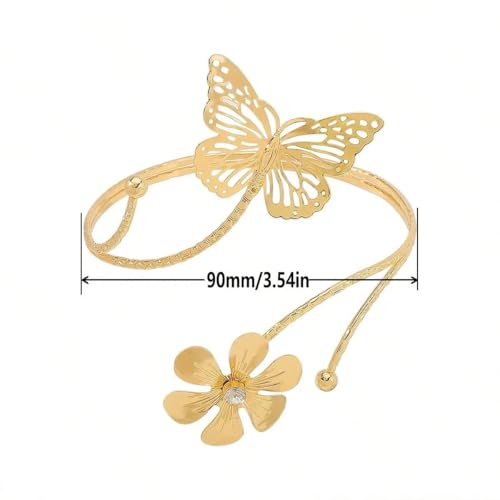 Gold Arm Cuff Bracelet Adjustable Upper Arm Cuff Bangle Butterfly Flower Bracelet Summer Beach Essentials Jewelry for Wome - style: flower+butterfly