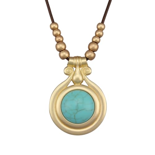 Bohemian Necklaces for Women Long Leather Necklace with Large Pendant Chunky Boho Hippie Jewelry Pendant Chocker Necklace - style: Womens Necklaces Trendy Boho
