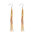 Native Long Beaded Tassel Earrings for Women, Boho Handmade Colorful Beads Statement Dangle Earing Prom Jewelry Gift. - color: Tan