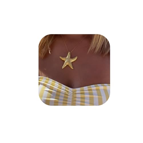 Seashell Starfish Necklace for Women Conch Shell Summer Pearl Beach 14k Gold Layered Dainty Choker - style: Beach