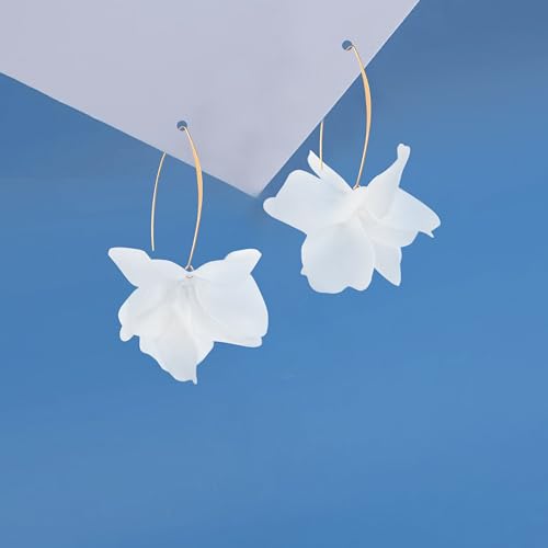 Exaggerated Bohemian Resin Rose Flower Petal Dangle Drop Earrings Long Acrylic Tiered Floral Tassel Earring for Women - color: White