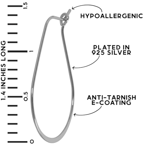 Oval Threader Hoop Earrings for Women - Lightweight Thin Teardrop Earring Hoops - 14k Gold, Rose or 925 Sterling Silver Plated - color: 1.4" inch - 925 Sterling Silver Plated