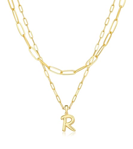 adoyi Dainty Heart Initial Necklaces 14K Gold Plated Layered Letter A-Z Pendant Necklace Stack Trendy Jewelry Birthday Valentines Gifts for Women Jewelry - color: Gold-Letter, style: R