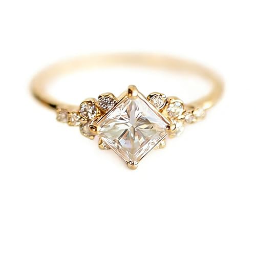 Vintage Ring Gold Engagement Ring Diamond Wedding Ring 14k Gold Milgrain Band for Women (6) - size: 6