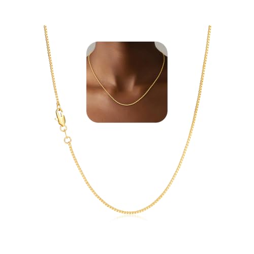 925 Sterling Silver Chain for Women, Diamond Cut 1mm Box Chain Lobster Claw Clasp Silver Jewelry Gifts for Women Mom Girlfriend - color: Gold, size: 16 Inches