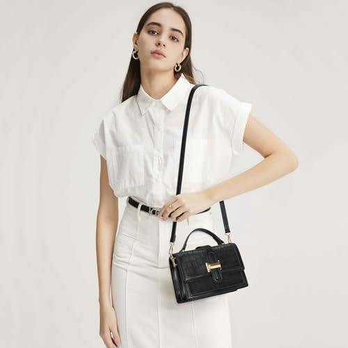 KKXIU Crossbody Bags for Women - Top Handle Purses for Lady, Leather Handbags Shoulder Clutch with Adjustable Shoulder Strap - color: C-black