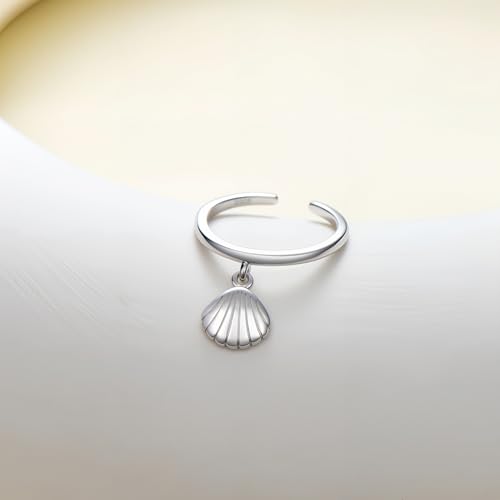 CHIC & ARTSY 925 Sterling Silver Open Toe Ring for Women - Lightweight Comfortable Yoga Toe Rings, Adjustable Stackable Toe Rings, Boho Coastal Vacation Beach Foot Jewellery - color: Seashell