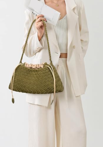 Woven Hobo Bags for Women Suede Woven Tote Bag Trendy Bucket Purse Underarm Shoulder Bag Vintage Tote Handbag Clutch Purses - color: Suede-chocolate