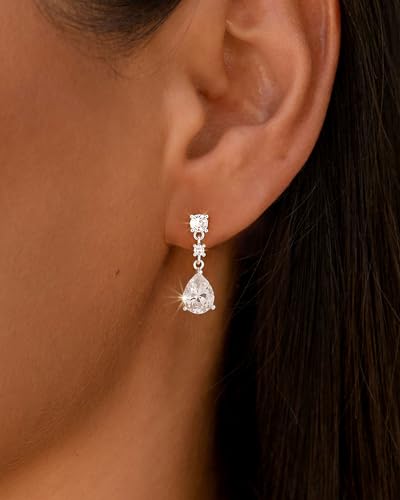 HANLI Dangle Earrings for Women – 14K Gold Plated/Silver Drop Earrings Sparkly CZ Gold Dangle Earrings Elegant Dangling Earrings for Wedding Bridal Prom Jewelry - color: 5-Dangle CZ Silver