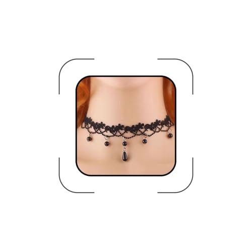 Boho Flower Pearl Lace Choker Necklace Waterdrop Pendant Necklace Choker Vintage Teardrop Clavicle Necklace Dainty Neck Chain for Bridemaids Wedding - color: black