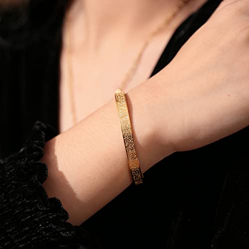 Qitian Islamic Jewelry Gifts for Women Allah Gold Bangles Bracelets Ayatul Kursi Arabic Cuff Bracelet for Women Men Islam Eid Ramadan New Year Gifts - color: A-Gold-Thick- women