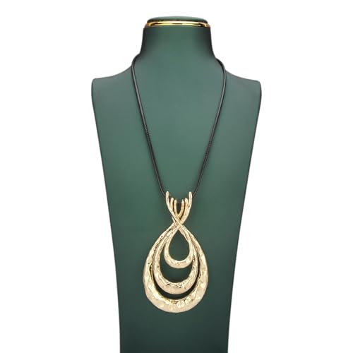 Bohemian Women's Leather Long Pendant Necklace Sweater necklace Adjustable Retro Woven Handmade Jewelry - color: Gold eight Characters
