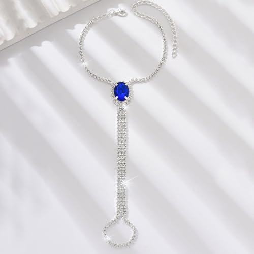 Kokoma Rhinestone Foot Chain Barefoot Sandals for Women Blue Stone CZ Crystal Sandals Anklet Beach Foot Chain Toe Wedding Ankle Bracelet Foot Jewelry for Beach Wedding
