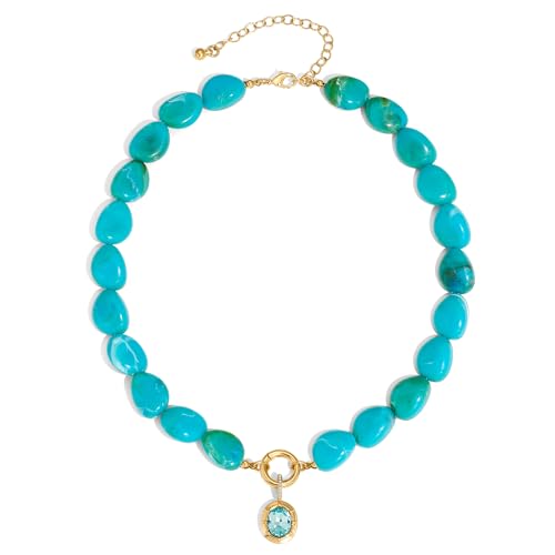 Multicolor Irregular Beaded Necklace for Women Chunky Resin Oval Bead Choker with Cubic Zirconia Pendant Summer Beach Mothers Day Gifts - color: XL23350E
