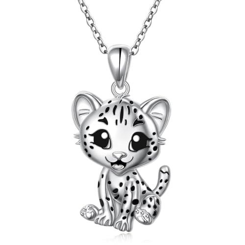 925 Sterling Silver Animal Necklaces Lion/Cat/Phoenix/Bunny/Koalas Necklace Adjustable Chain Animal Lover Pendant Jewelry for Women Men - style: Leopard