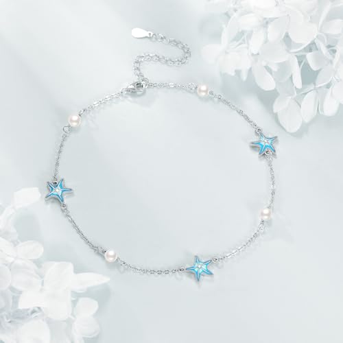 CRMAD Beach Starfish Anklet for Women Sterling Silver Moonstone Beach Anklet Irish Jewelry (starfish) - style: starfish-P