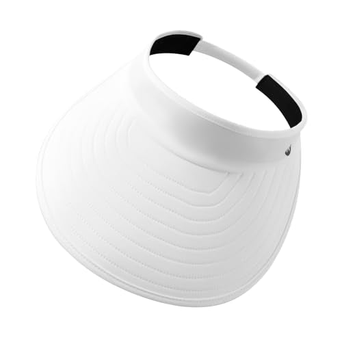 WANDER Sun Visor Hats for Women Wide Brim UV Protection Adjustable Large Golf Beach Cap Packable Travel Sport Visor - color: White