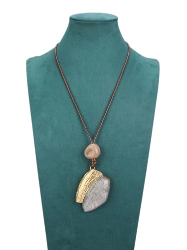 JAOYU Bohemian Necklaces for Women Leather Necklace Wood Pendant Choker Long Brown Necklace Chunky Circle Boho Hippie Jewelry - style: Boho Statement Necklace
