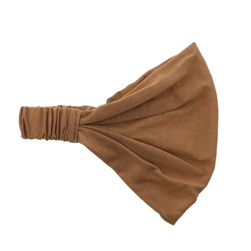 Motique Accessories Camel Wide Cotton Head Band Solid Boho Yoga Style Soft Hairband - color: Camel