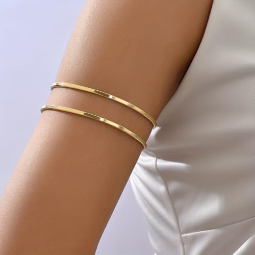 Gold Arm Cuff for Women,Arm Cuff Upper Arm Bracelet Jewelry Minimalist Armband ArmCuffs Bangle Bracelets Summer Beach Accessories - color: Gold 2