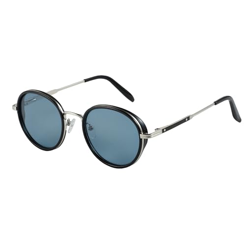 ZENOTTIC Retro Round Polarized Steampunk Sunglasses for Men Women-Circle Vintage Design Metal Frame UV400 Shades - color: C06 Silver Frame Blue Lens